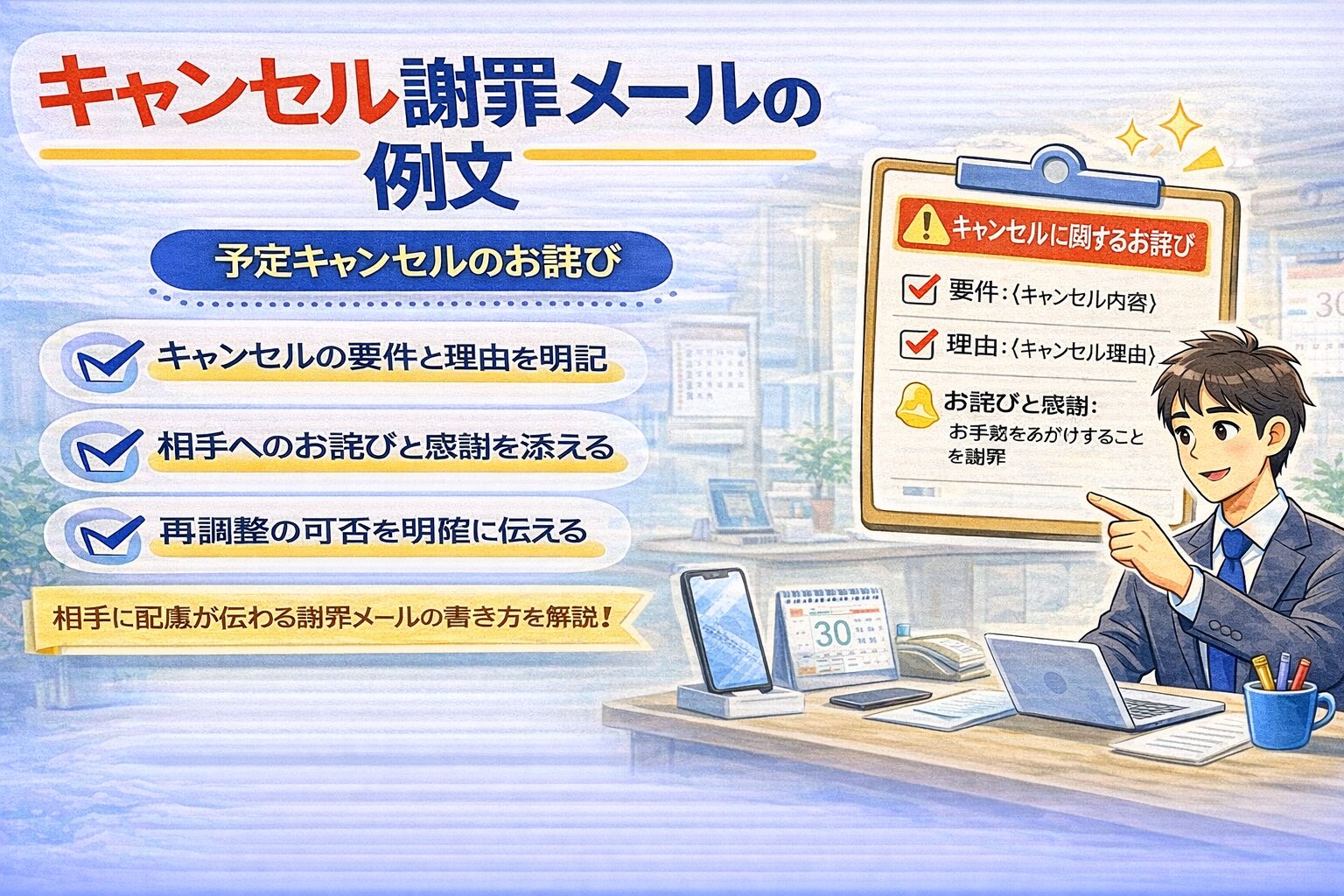 キャンセル謝罪メールの例文