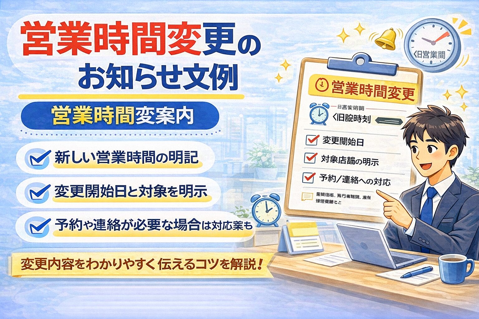 営業時間変更のお知らせ文例