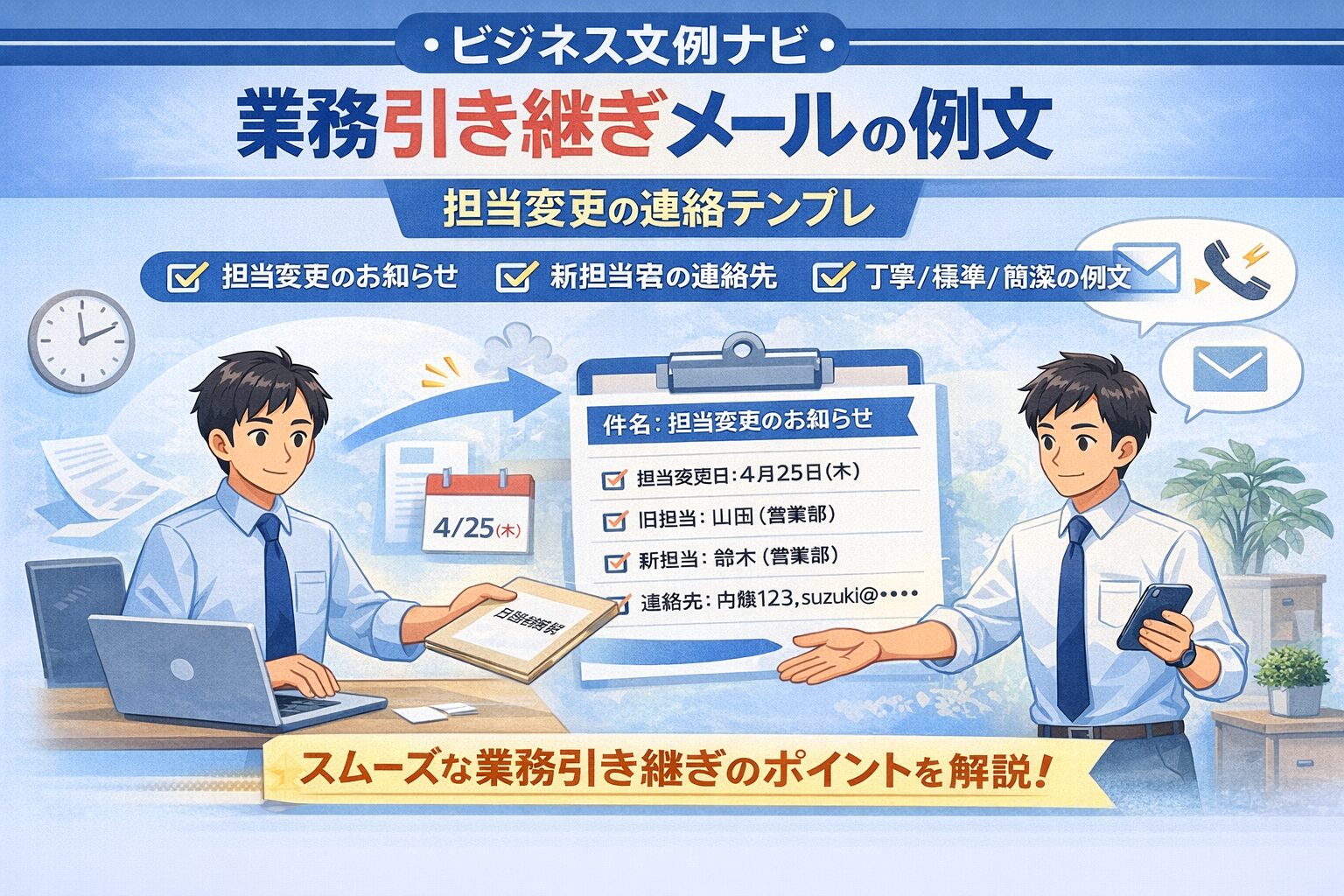 業務引き継ぎメールの例文