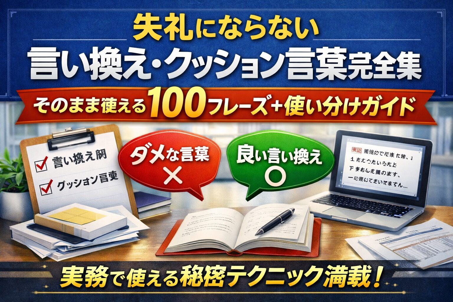 失礼にならない言い換え・クッション言葉完全集|そのまま使える100フレーズ+使い分けガイド