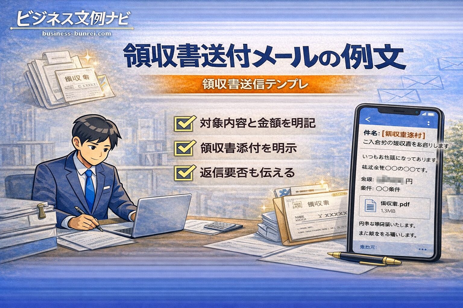 領収書送付メールの例文