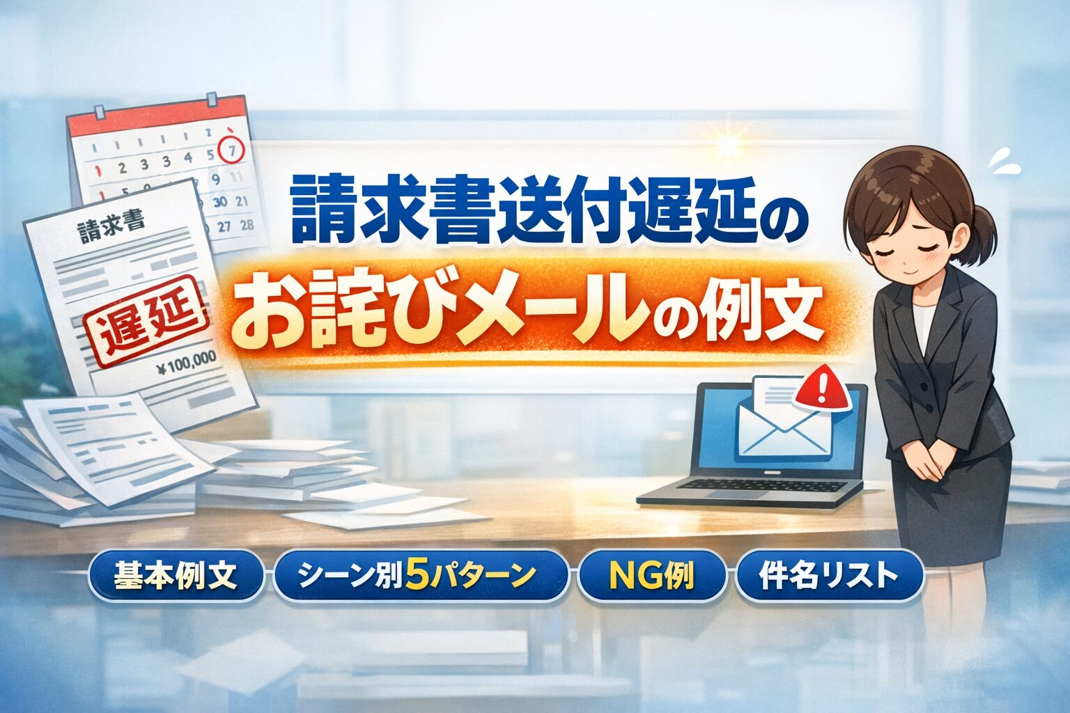 請求書送付遅延のお詫びメールの例文・書き方