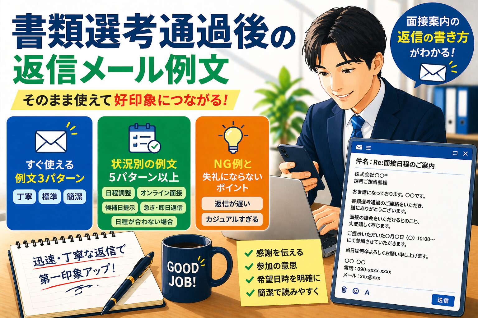 書類選考通過後の返信メール例文