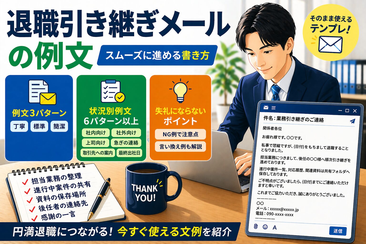 退職引き継ぎメールの例文