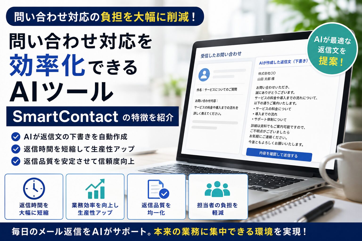 問い合わせ対応を効率化できるAIツール|SmartContactの特徴を紹介