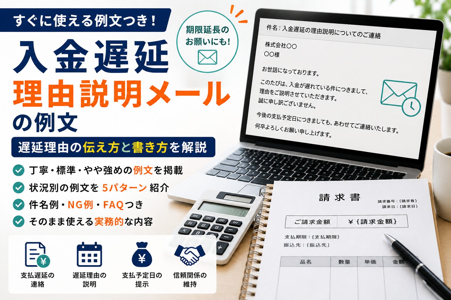 入金遅延理由説明メールの例文|遅延理由の連絡