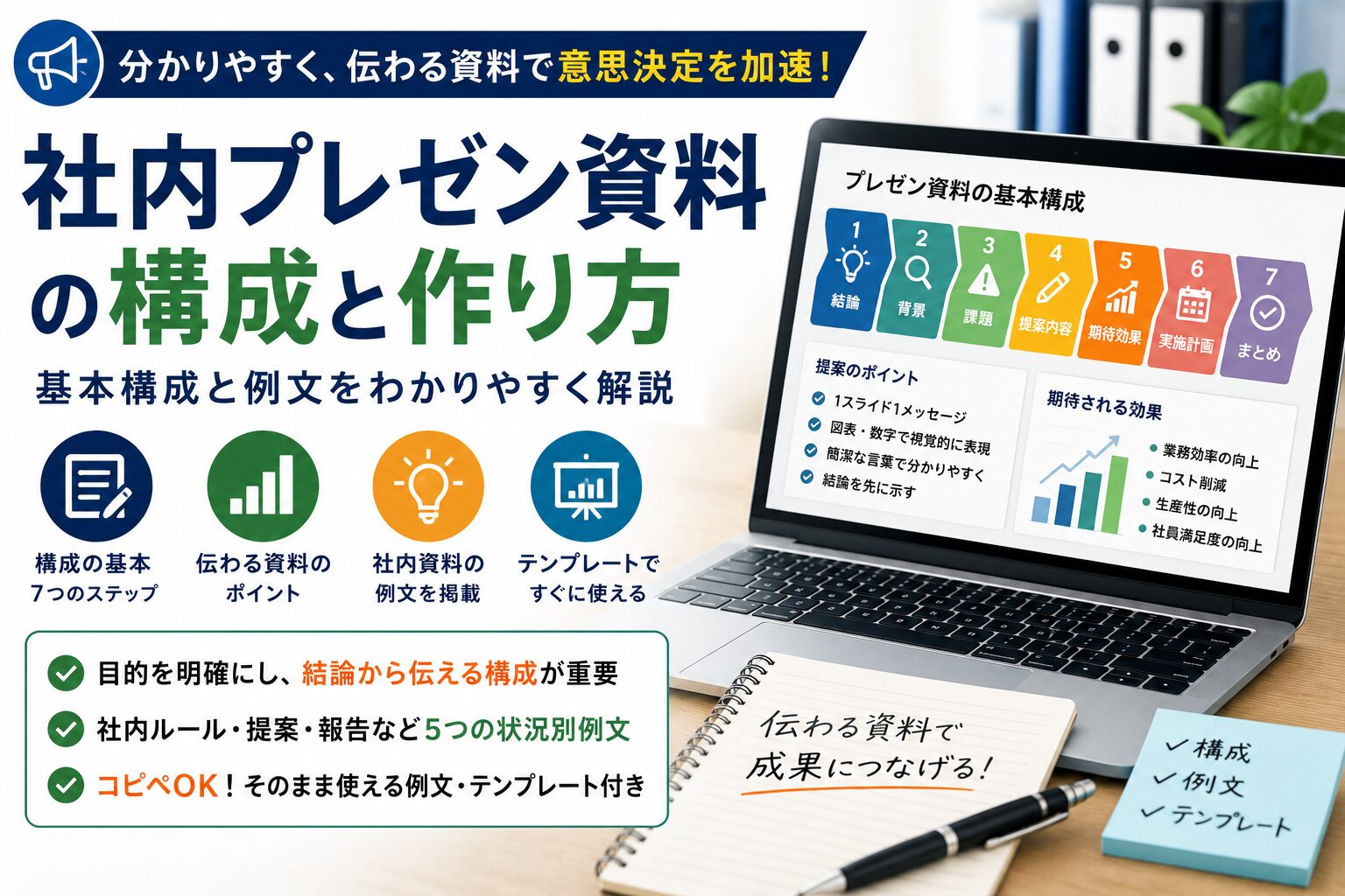社内プレゼン資料の構成|伝わる資料の作り方と例文